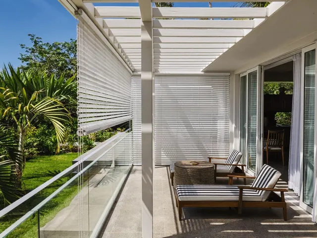 Outdoor blinds on a tropical Bali villa terrace